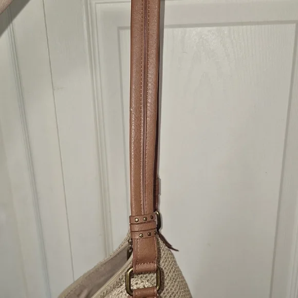 The Sak Woven Bohemian Hobo Bag-Faux Leather-Wooden Beaded-Tan/Brown-Medium - Picture 7 of 8